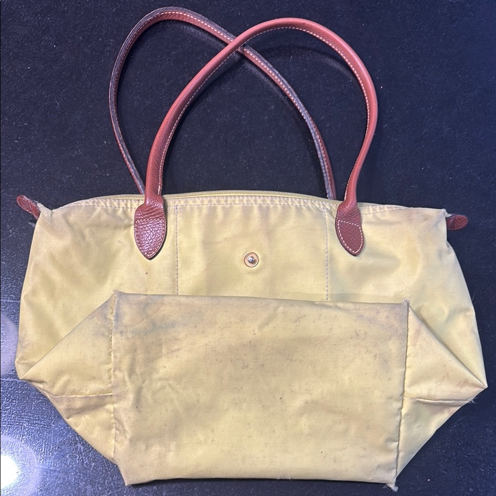 Longchamp Yellow and Brown Tote Bag with Classic Design